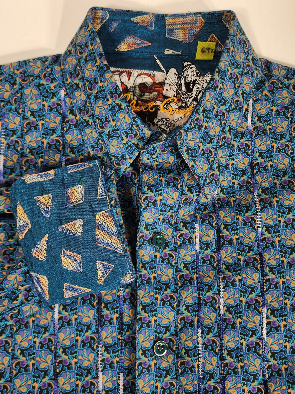 Robert Graham Blue Teal Purple Patterned Button-Down Shirt